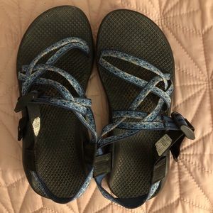 Lightly worn Chacos - Blue Aztec Print